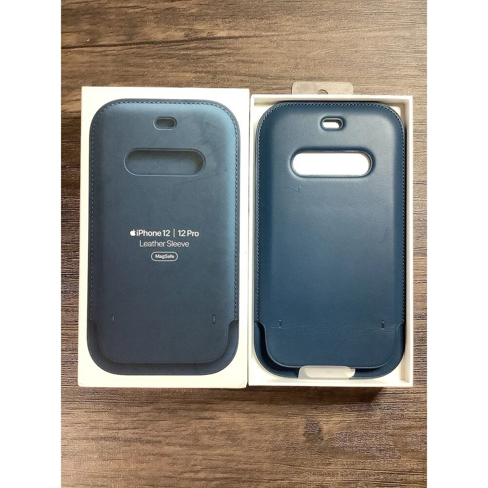 NEW Genuine Apple iPhone 12 | 12 Pro Leather Sleeve Case w/ MagSafe -Baltic Blue